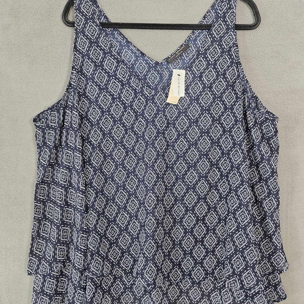 NWT Lane Bryant Women’s Plus 22W Camisole Tank Top Shirt Swing Teir Navy Dimond